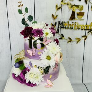 Elegant Purple Floral 16th Birthday Cake